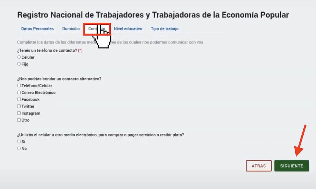 como completar el Formulario de RENATEP paso 6